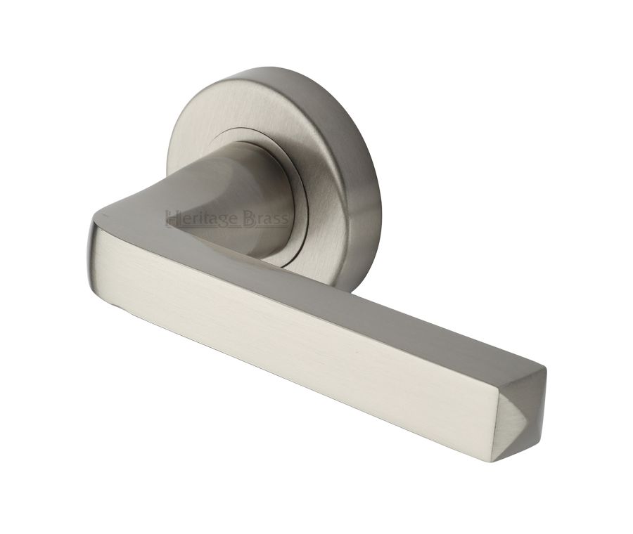 Satin Nickel Alessa Door Handle on Round Rose
