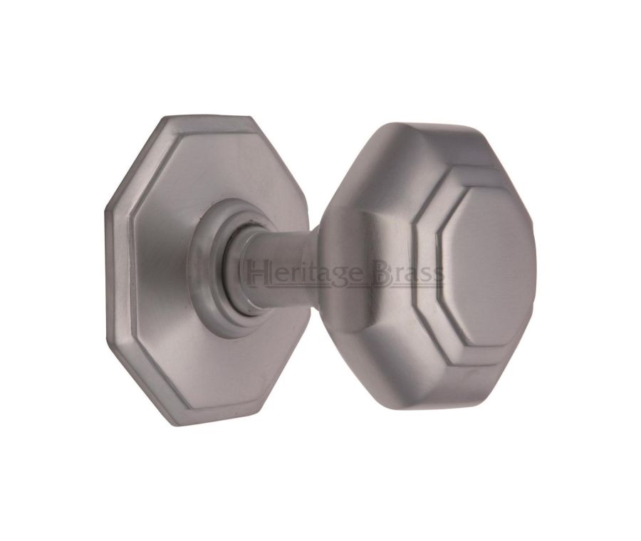Heritage Brass Satin Chrome 3” Octagon Center Door Knob - 71mm