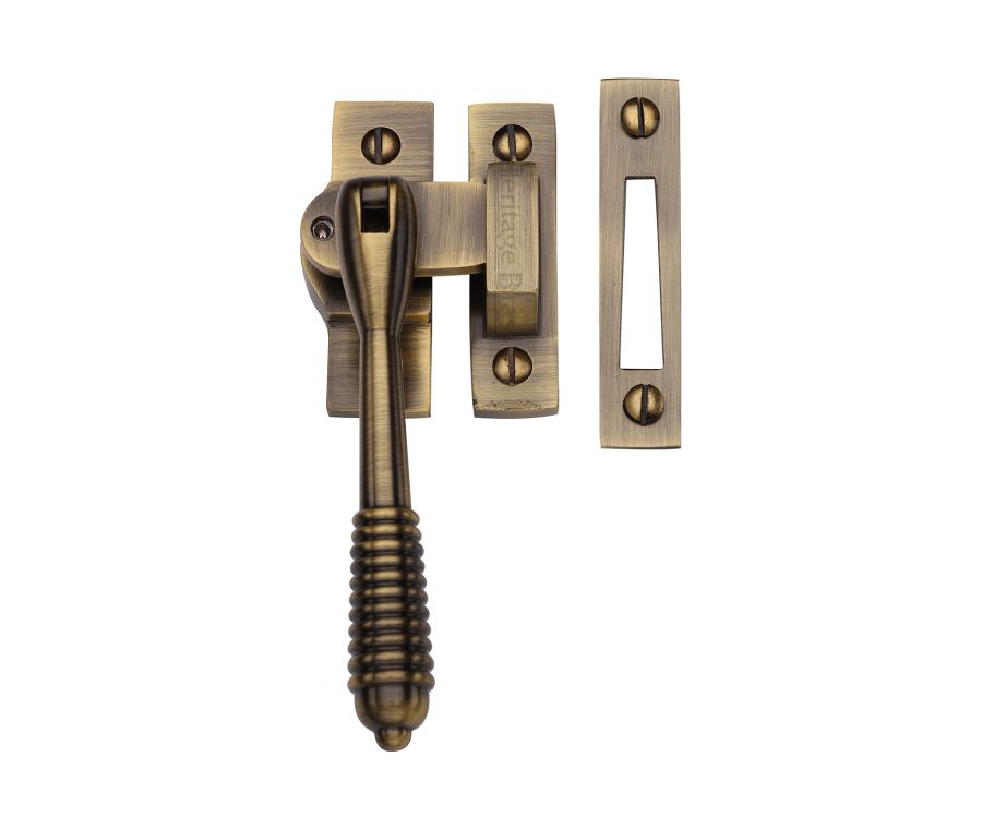 Heritage Brass Antique Brass Lockable Mortice & Hook Plate Reeded Casement Fastener