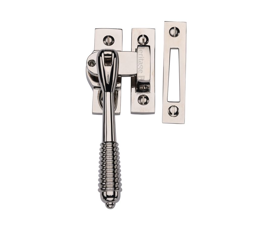 Heritage Brass Polished Nickel Finish Lockable Mortice & Hook Plate Reeded Casement Fastener