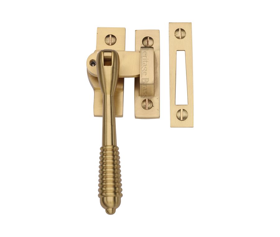Heritage Brass Satin Brass Lockable Mortice & Hook Plate Reeded Casement Fastener