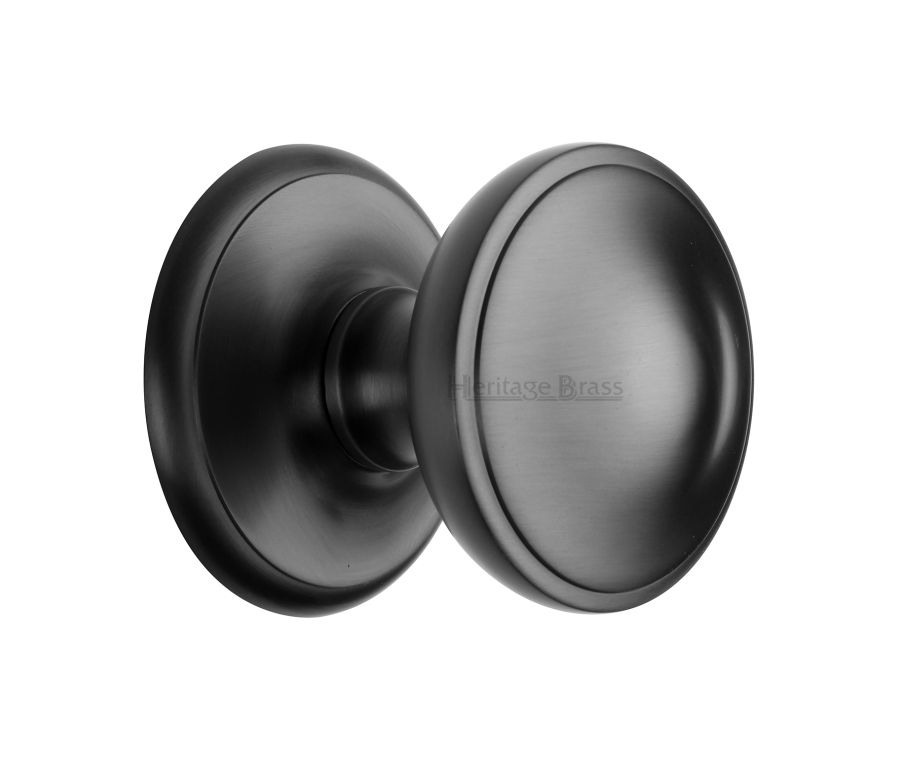 Heritage Brass Matt Black Round Centre Door Knob - 78mm