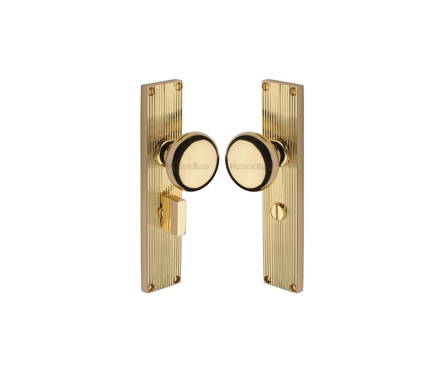 Heritage Brass Polished Brass Victoria Door Knob on Reeded Plate - Bathroom Set