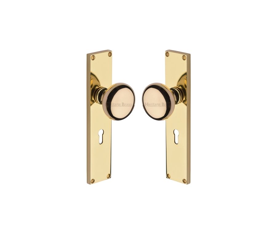 Heritage Brass Polished Brass Victoria Door Knob on Plate - Lock Set