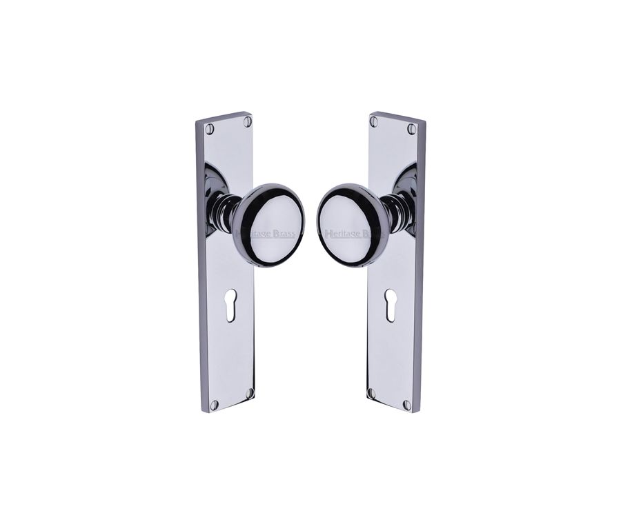 Heritage Brass Polished Chrome Victoria Door Knob on Plate - Lock Set