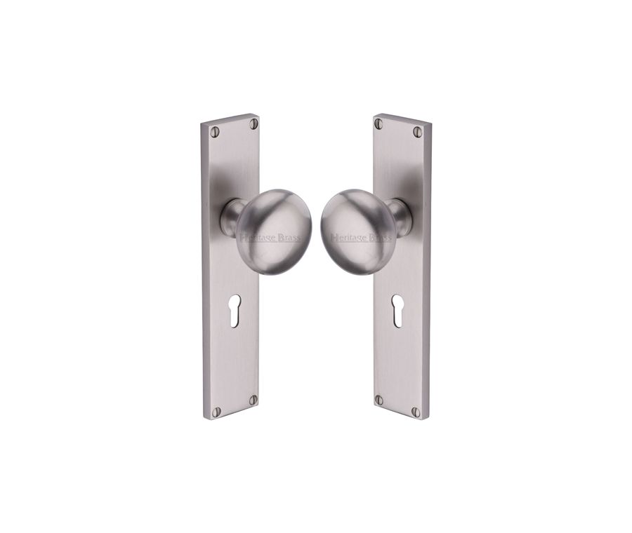 Heritage Brass Satin Nickel Victoria Door Knob on Plate - Lock Set
