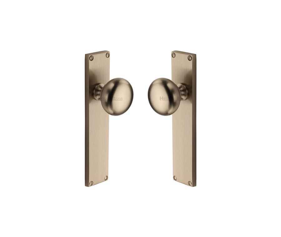 Heritage Brass Satin Nickel Victoria Door Knob on Plate - Latch Set