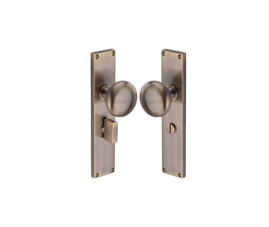 Heritage Brass Antique Brass Victoria Door Knob on Plate - Bathroom Set