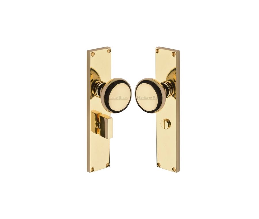 Heritage Brass Polished Brass Victoria Door Knob on Plate - Bathroom Set