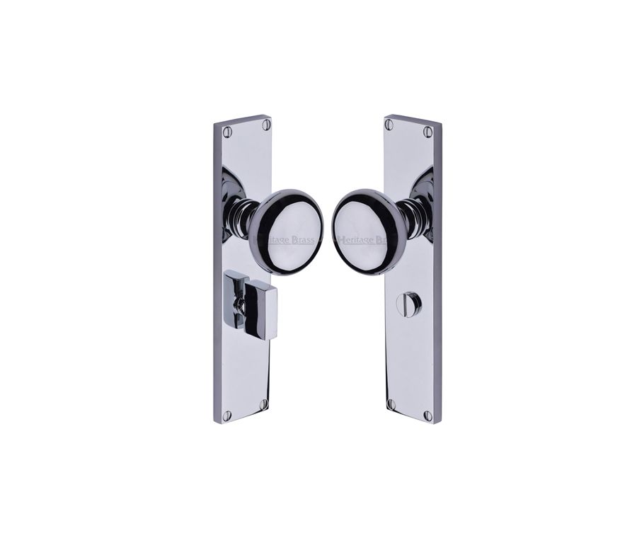 Heritage Brass Polished Chrome Victoria Door Knob on Plate - Bathroom Set