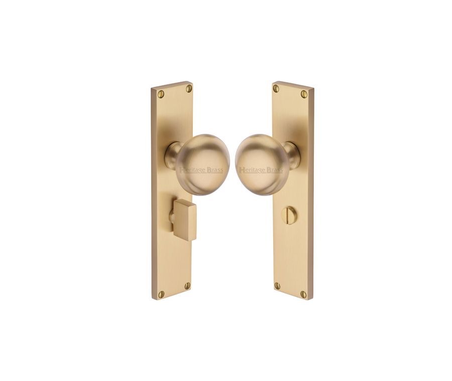 Heritage Brass Satin Brass Victoria Door Knob on Plate - Bathroom Set