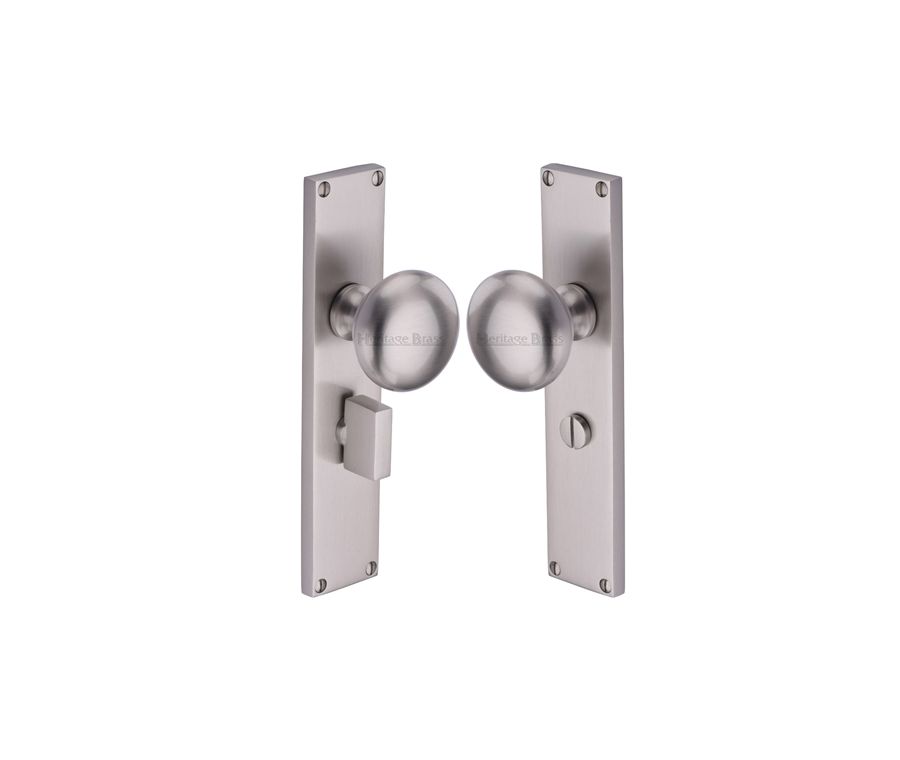 Heritage Brass Satin Nickel Victoria Door Knob on Plate - Bathroom Set