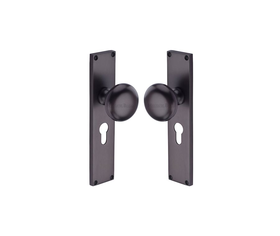 Heritage Brass Matt Bronze Victoria Door Knob on Plate - Euro Lock Set
