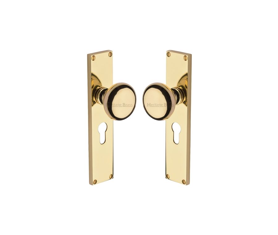 Heritage Brass Polished Brass Victoria Door Knob on Plate - Euro Lock Set