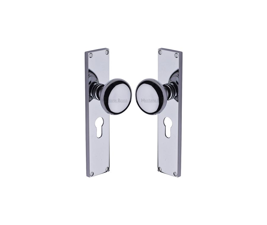 Heritage Brass Polished Chrome Victoria Door Knob on Plate - Euro Lock Set