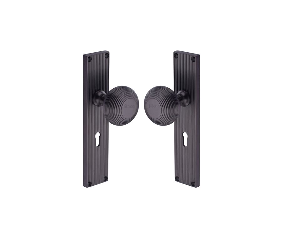 Heritage Brass Matt Bronze Beehive Door Knob on Reeded Plate - Lock Set