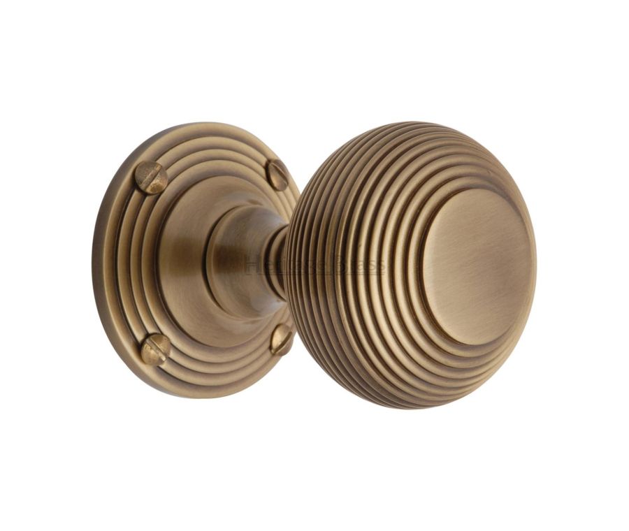 Heritage Brass Antique Brass Reeded Mortice Door Knob on Rose