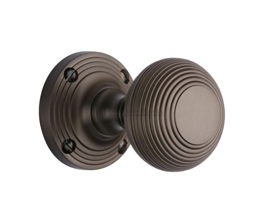 Heritage Brass Matt Bronze Reeded Mortice Door Knob on Rose