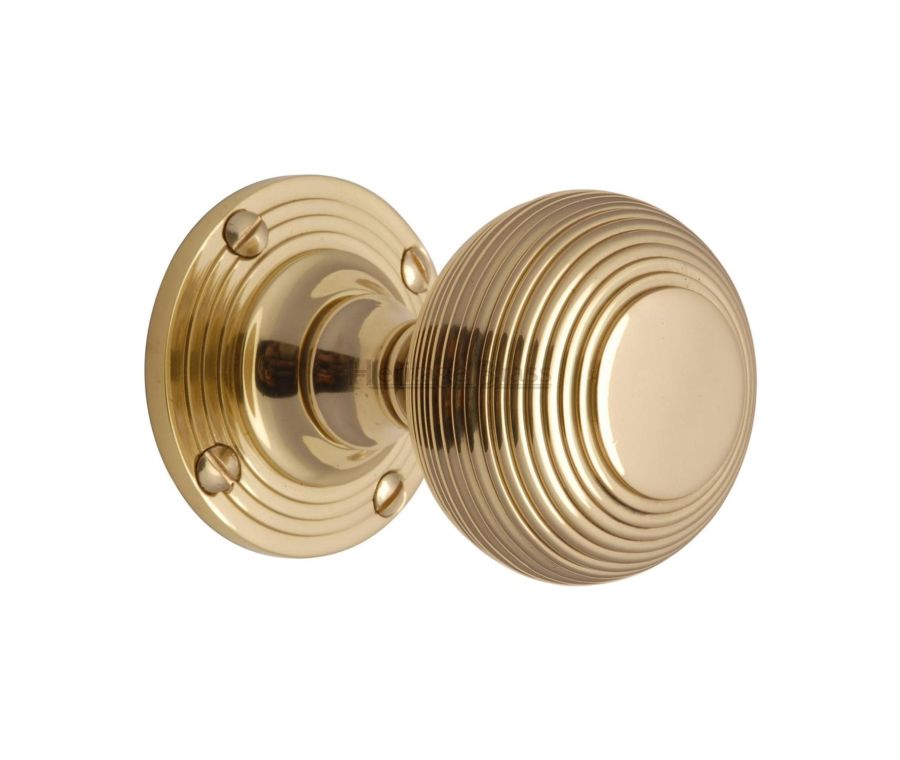 Heritage Brass Polished Brass Reeded Mortice Door Knob on Rose