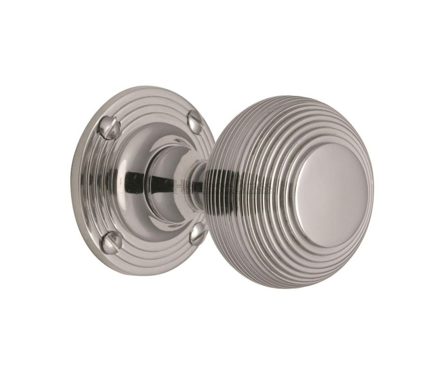 Heritage Brass Polished Chrome Reeded Mortice Door Knob on Rose