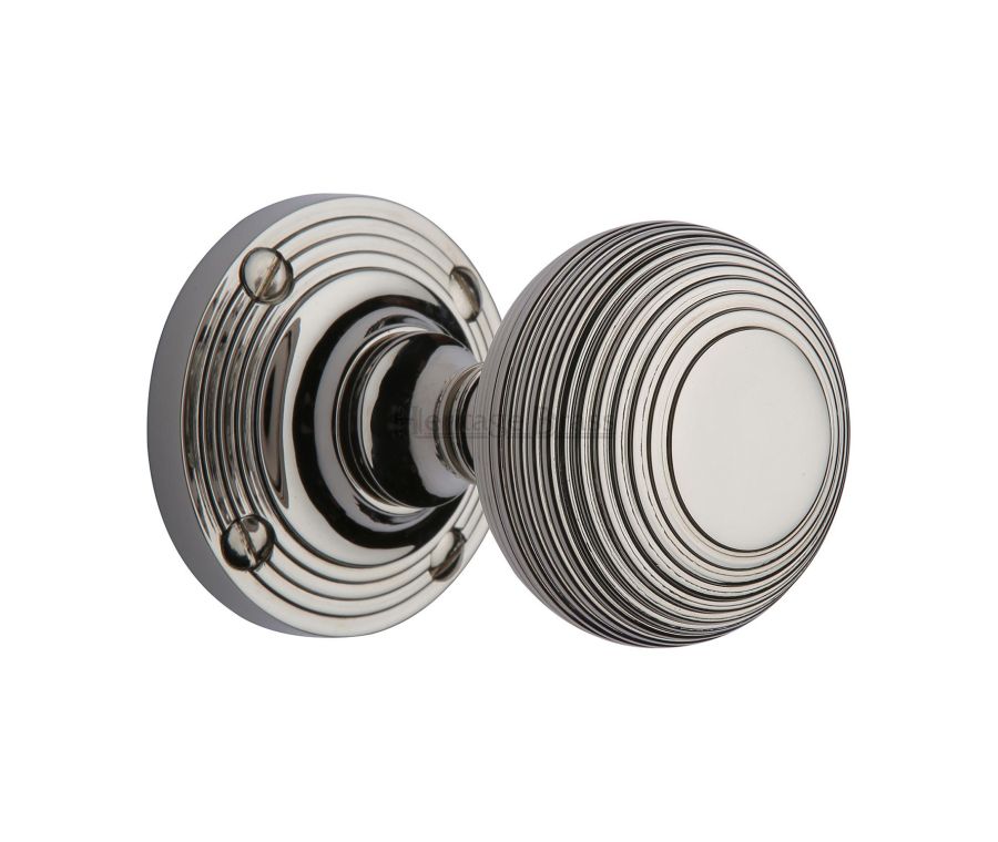 Heritage Brass Polished Nickel Finish Reeded Mortice Door Knob on Rose