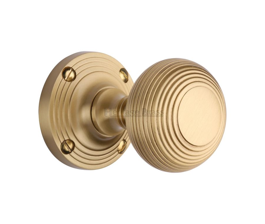 Heritage Brass Satin Brass Reeded Mortice Door Knob on Rose