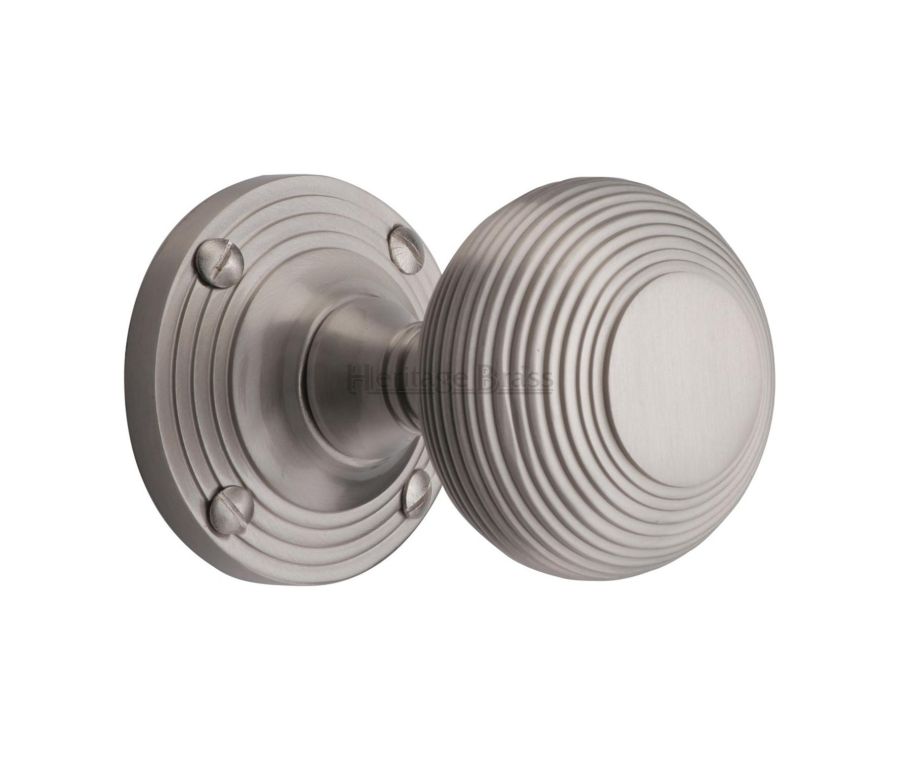 Heritage Brass Satin Nickel Reeded Mortice Door Knob on Rose