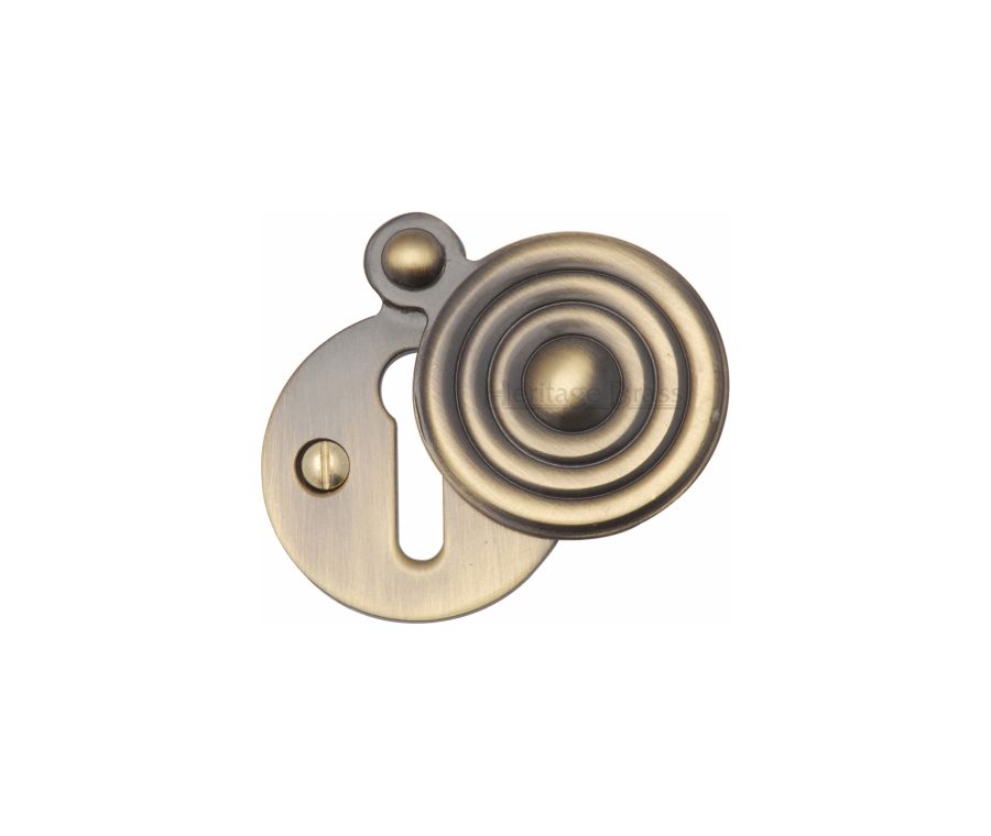 Antique Brass Standard Covered Key Escutcheon Reeded - V972