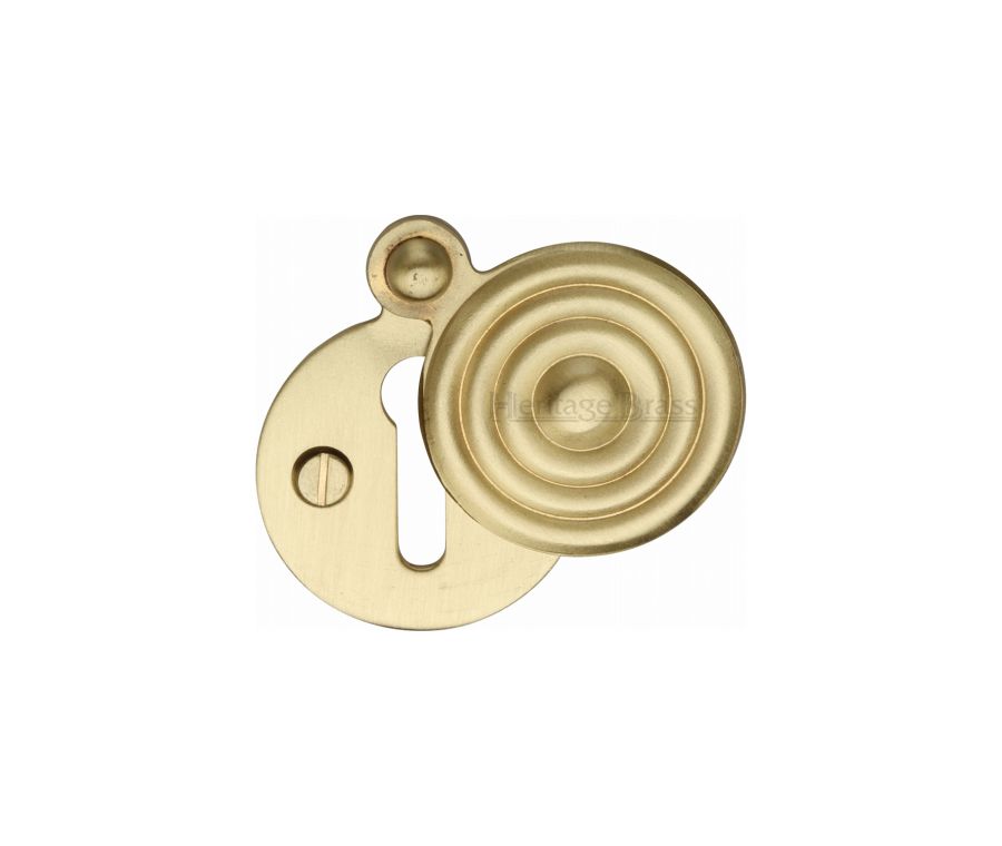 Satin Brass Standard Covered Key Escutcheon Reeded - V972