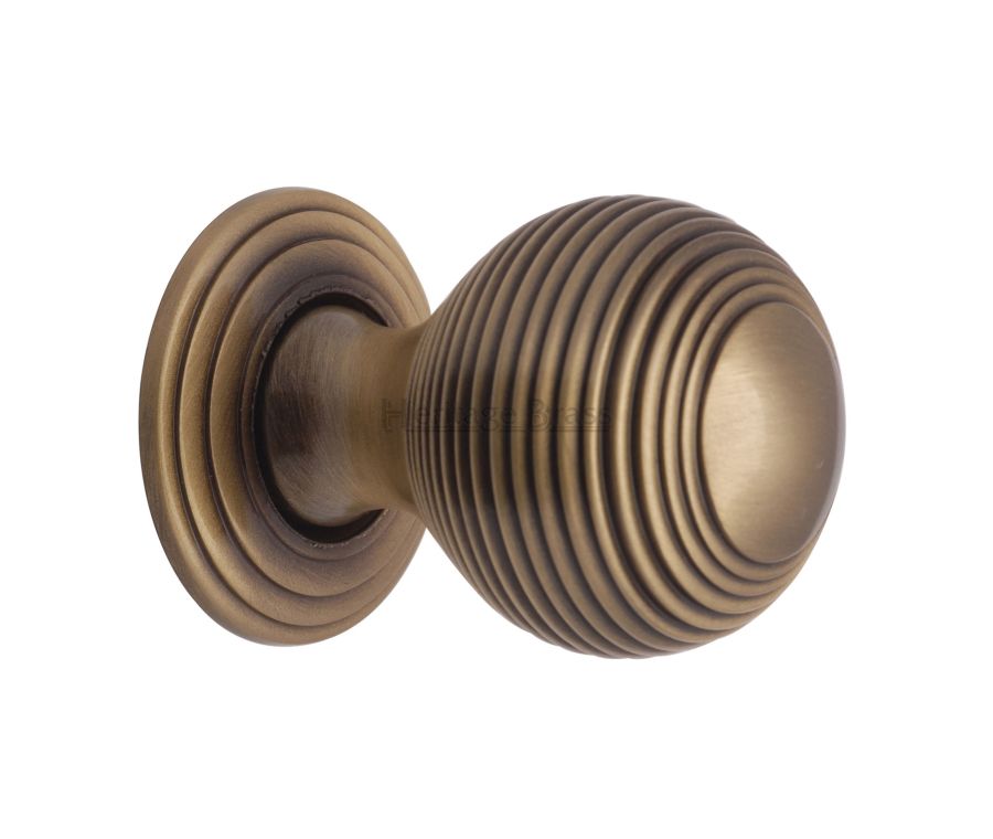 Heritage Brass Antique Brass Reeded Cabinet Knob with Base 32mm