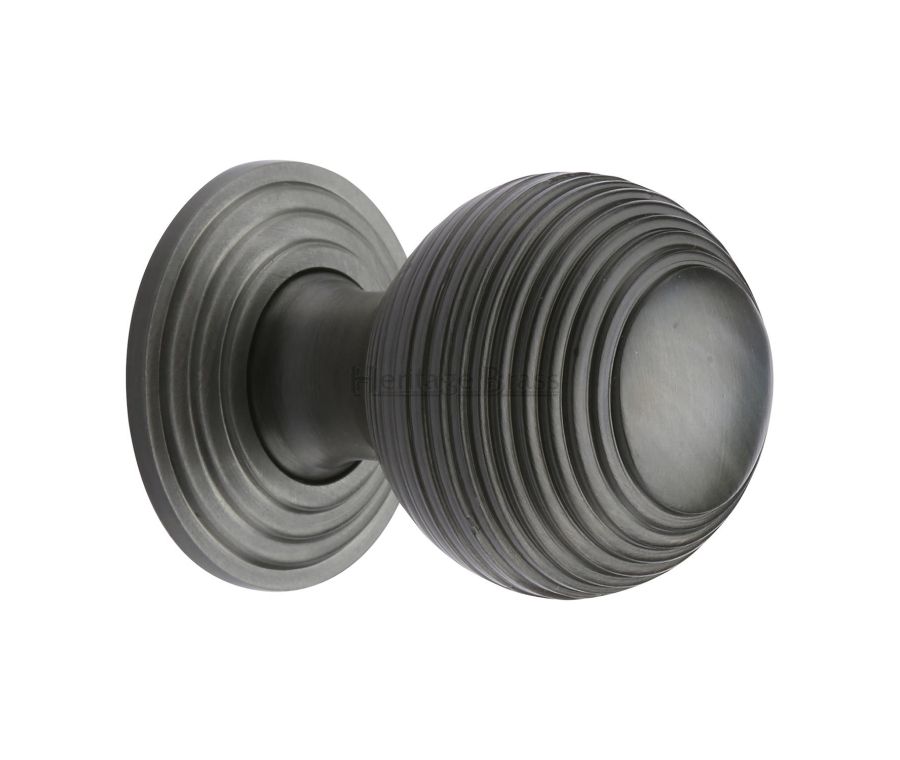 Heritage Brass Matt Bronze Reeded Cabinet Knob with Base 32mm