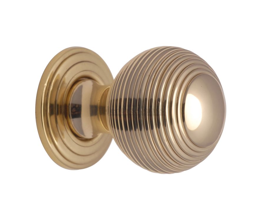 Heritage Brass Polished Brass Reeded Cabinet Knob with Base 32mm