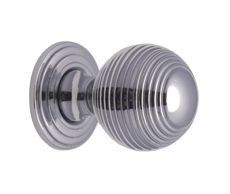 Heritage Brass Polished Chrome Reeded Cabinet Knob with Base 32mm
