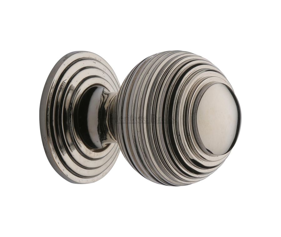 Heritage Brass Polished Nickel Finish Reeded Cabinet Knob with Base 32mm