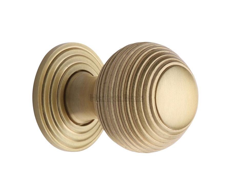 Heritage Brass Satin Brass Reeded Cabinet Knob with Base 32mm