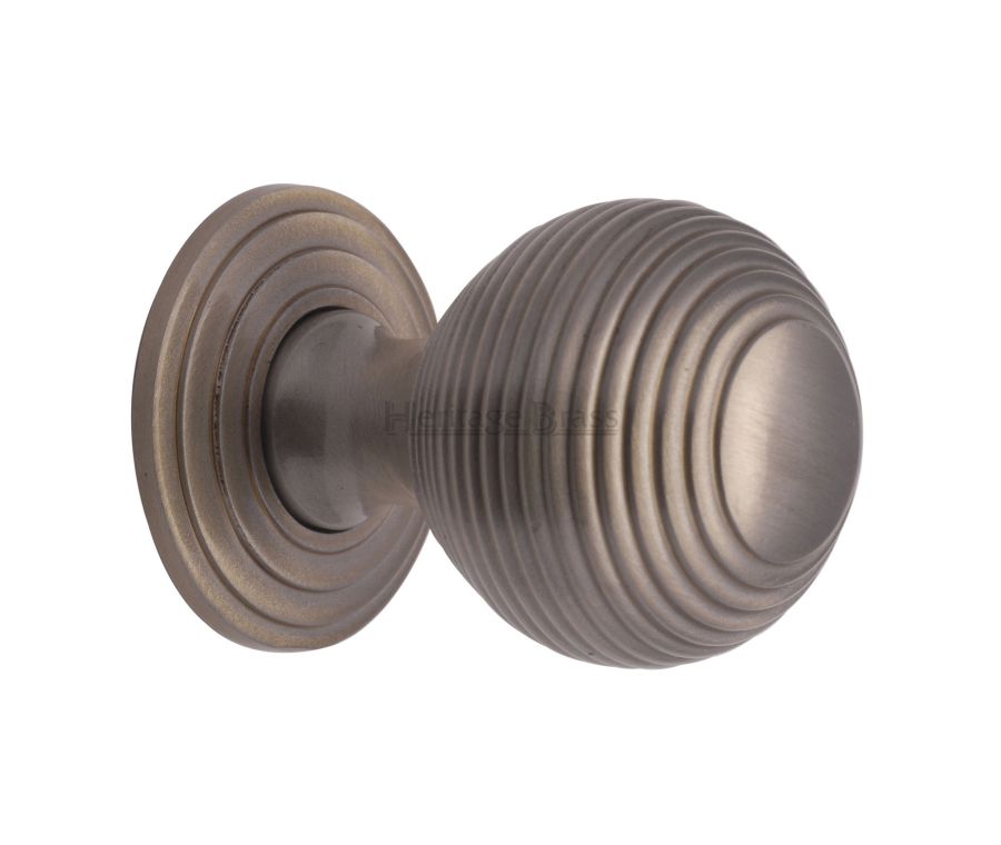 Heritage Brass Satin Nickel Reeded Cabinet Knob with Base 32mm