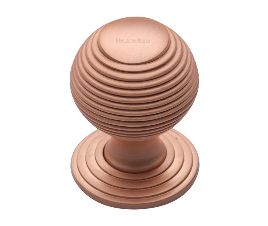 Heritage Brass Satin Rose Gold Reeded Cabinet Knob with Base 32mm
