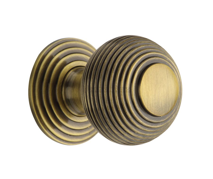 Heritage Brass Antique Brass Reeded Cabinet Knob with Base 38mm