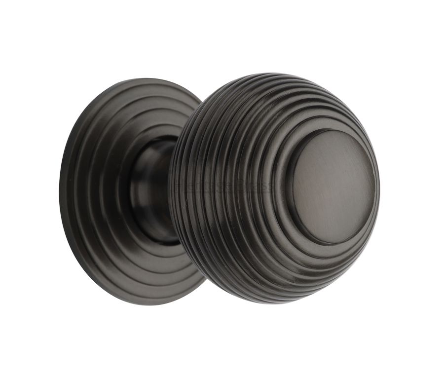 Heritage Brass Matt Bronze Reeded Cabinet Knob with Base 38mm