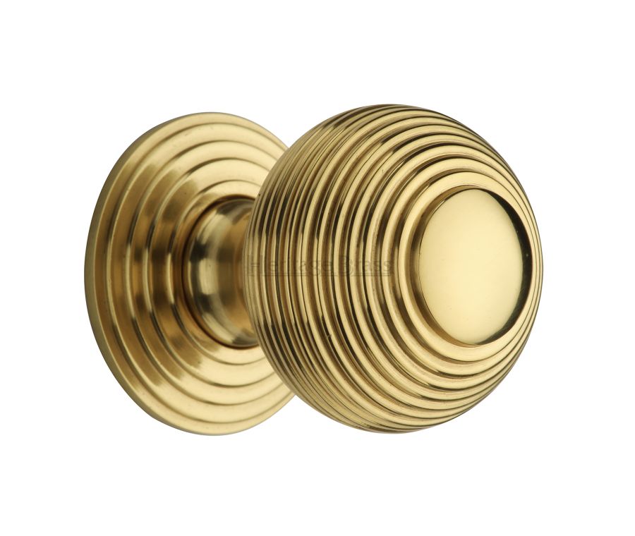 Heritage Brass Polished Brass Reeded Cabinet Knob with Base 38mm