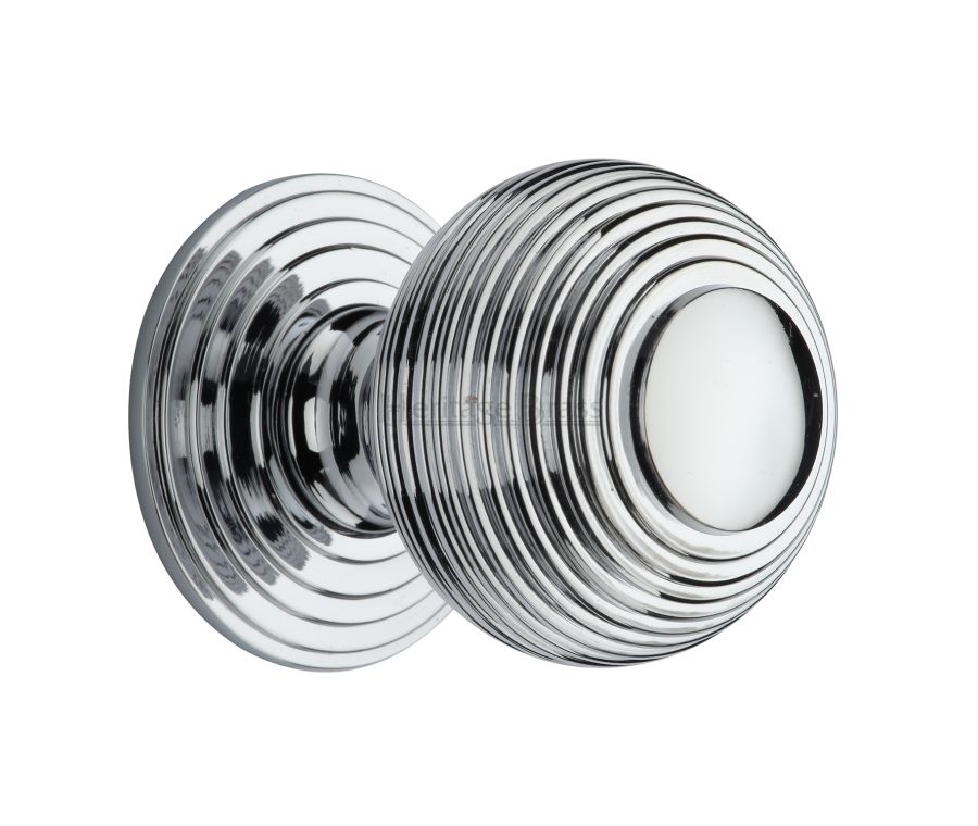 Heritage Brass Polished Chrome Reeded Cabinet Knob with Base 38mm