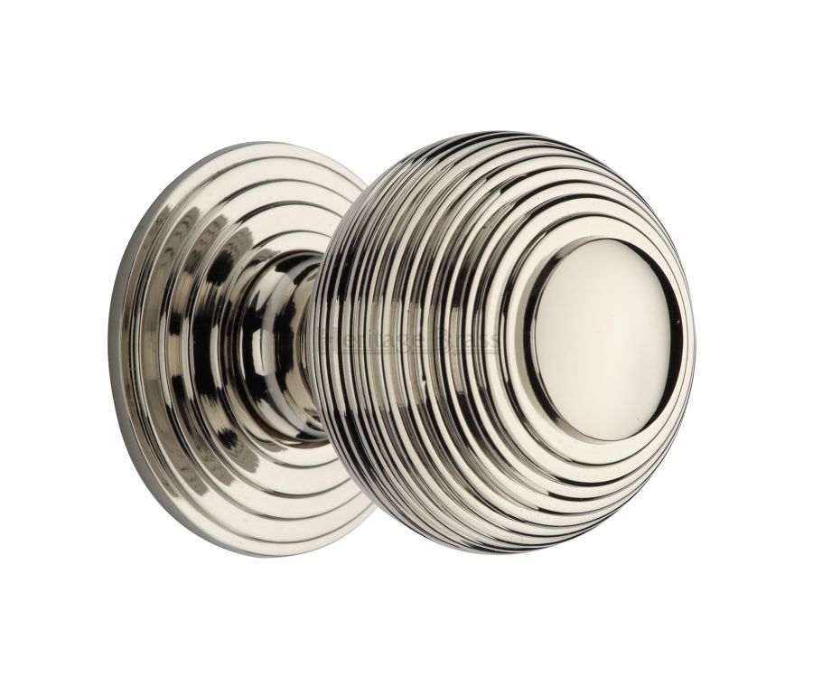 Heritage Brass Polished Nickel Finish Reeded Cabinet Knob with Base 38mm