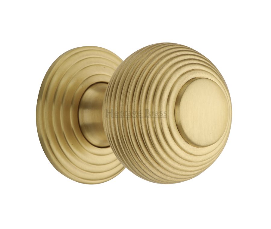 Heritage Brass Satin Brass Reeded Cabinet Knob with Base 38mm