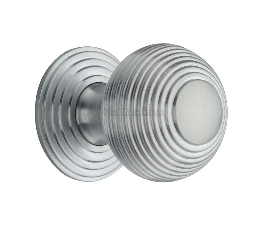 Heritage Brass Satin Chrome Reeded Cabinet Knob with Base 38mm