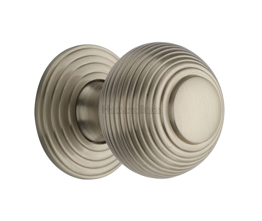 Heritage Brass Satin Nickel Reeded Cabinet Knob with Base 38mm