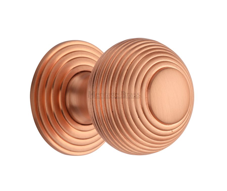 Heritage Brass Satin Rose Gold Reeded Cabinet Knob with Base 38mm