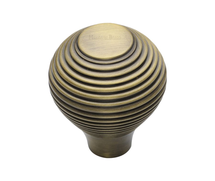 Heritage Brass Antique Brass Reeded Cabinet Knob 32mm