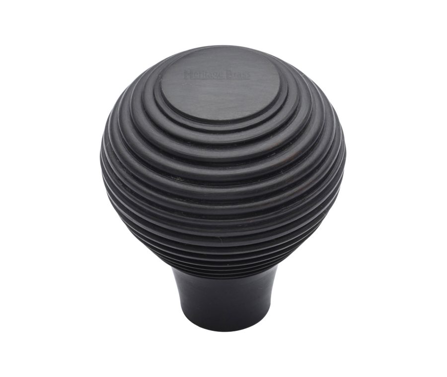 Heritage Brass Matt Black Reeded Cabinet Knob 32mm