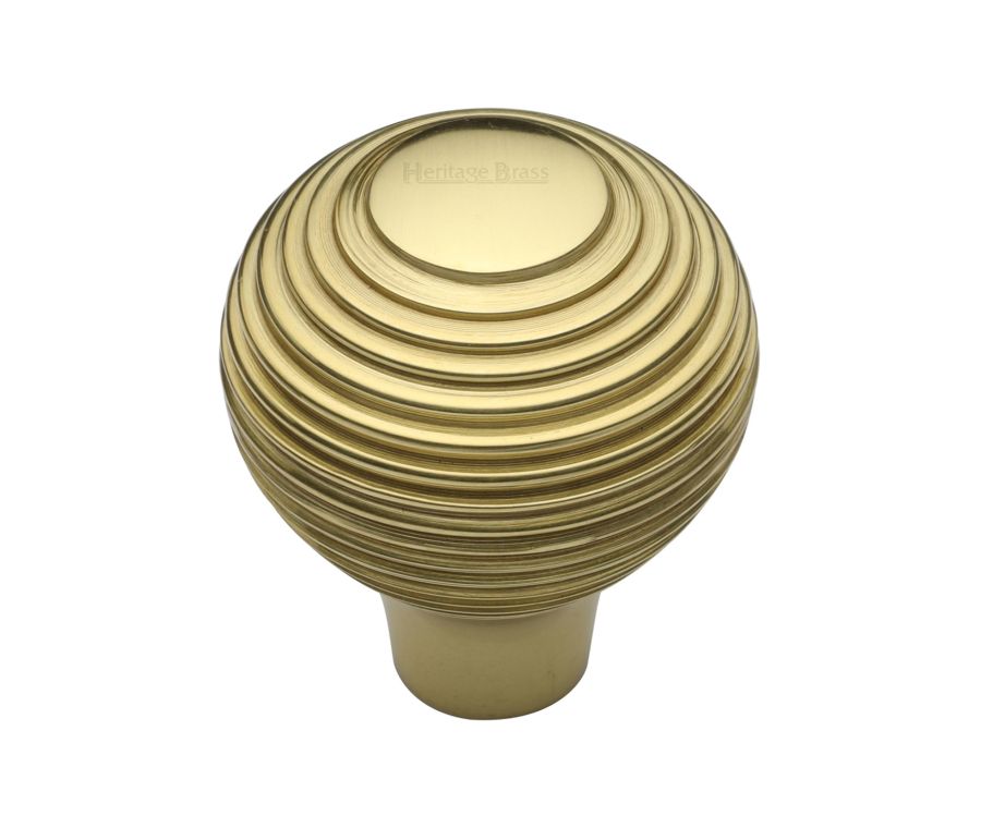 Heritage Brass Polished Brass Reeded Cabinet Knob 32mm