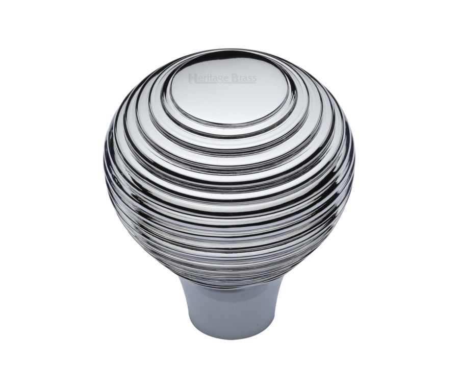 Heritage Brass Polished Chrome Reeded Cabinet Knob 32mm
